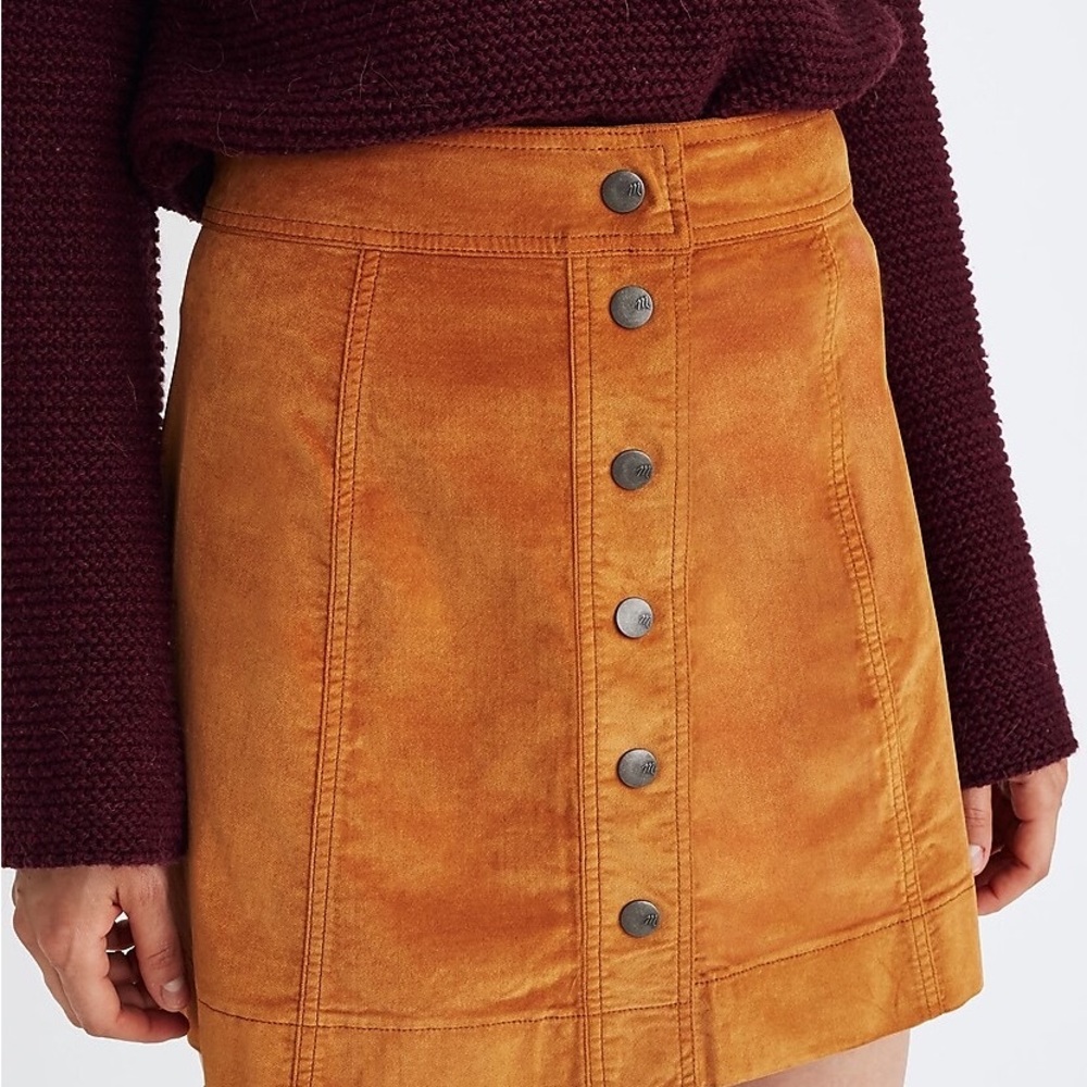 Madewell Velveteen A-Line Mini Skirt: Button-Front Edition Size 10